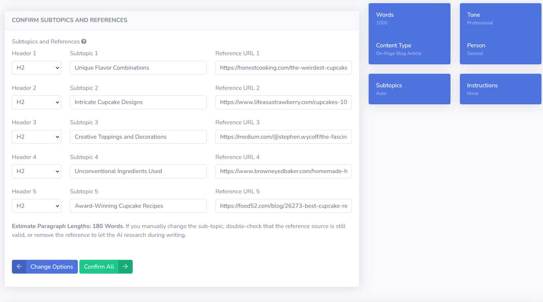 SEO GPT 2 completes subtopics structure and reference sources research.